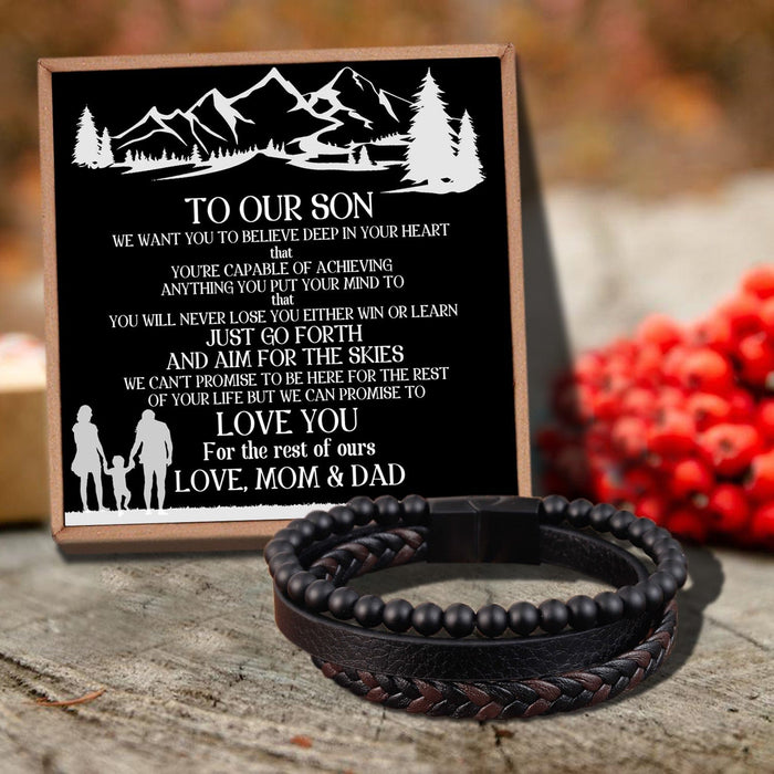To Our Son - We Love You For The Rest Of Mine Black Beaded Bracelets For Men