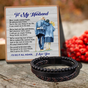 To My Husband - I Am Proud To Be Your Wife Black Beaded Bracelets For Men