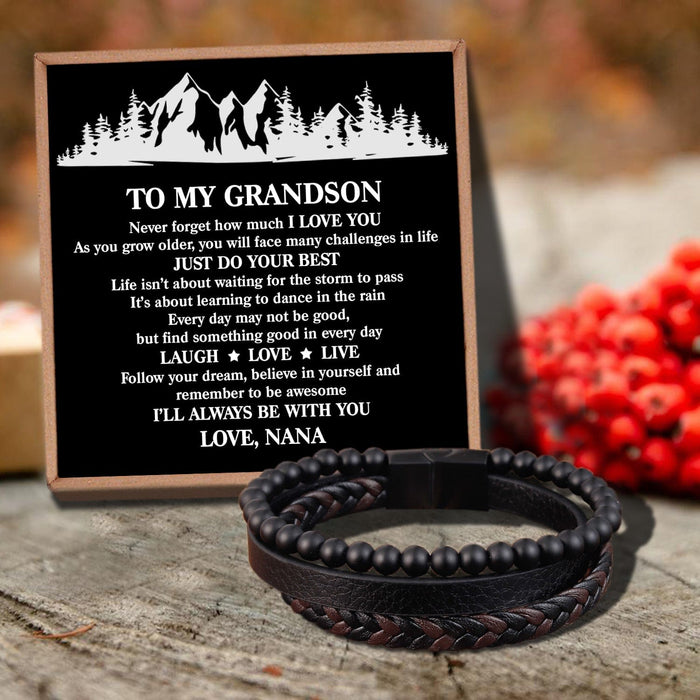 Nana To Grandson - Just Do Your Best Black Beaded Bracelets For Men