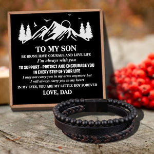 Dad To Son - My Little Boy Forever Black Beaded Bracelets For Men