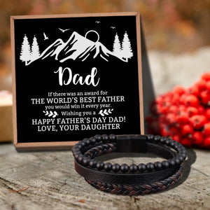 Daughter To Dad - The World's Best Father Black Beaded Bracelets For Men