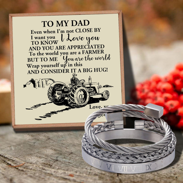 Son To Dad - You Are The World's Best Farmer Bangle Weave Roman Numeral Bracelets