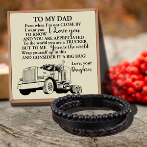 Daughter To Dad - The World's Best Trucker Black Beaded Bracelets For Men