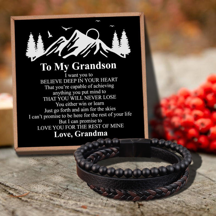 Grandma To Grandson - You Will Never Lose Black Beaded Bracelets For Men