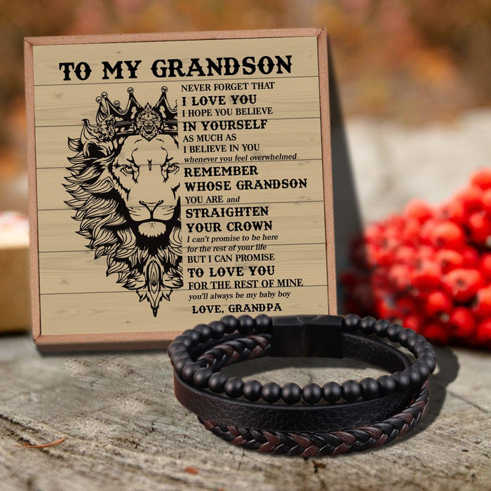 Grandpa To Grandson - Believe In Yourself Black Beaded Bracelets For Men