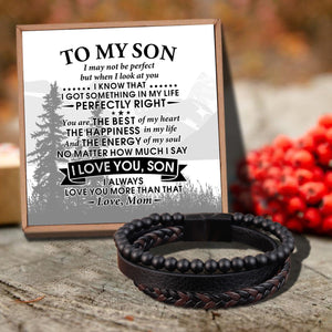 Mom To Son - I Love You Black Beaded Bracelets For Men