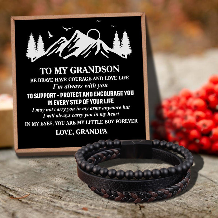 Grandpa To Grandson - My Little Boy Forever Black Beaded Bracelets For Men