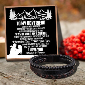 To My Boyfriend - I Love You Forever Black Beaded Bracelets For Men