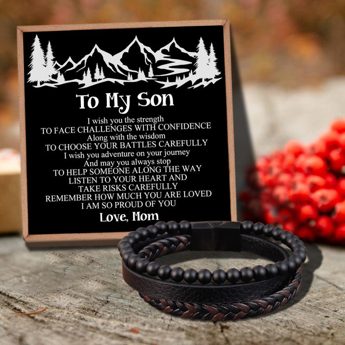 Mom To Son - I Am So Proud Of You Black Beaded Bracelets For Men