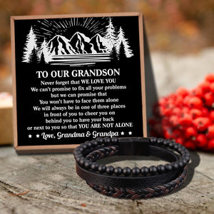 To Our Grandson - You Are Not Alone Black Beaded Bracelets For Men