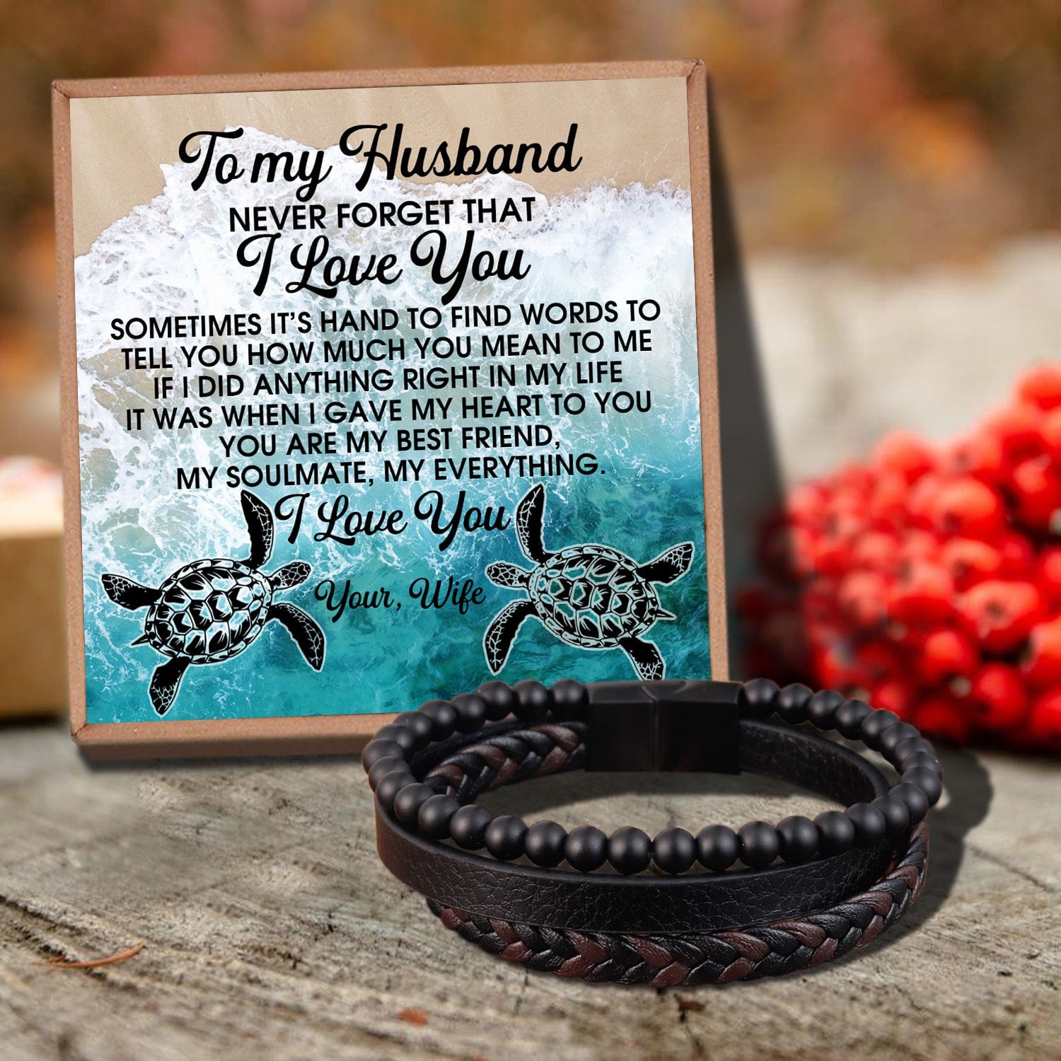 To My Husband - Never Forget That I Love You Black Beaded Bracelets For Men