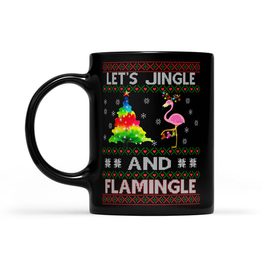 Bímis ag gliondar agus ag lasadh Nollag greannmhar Flamingo Black Mug Bronntanais Don Nollaig