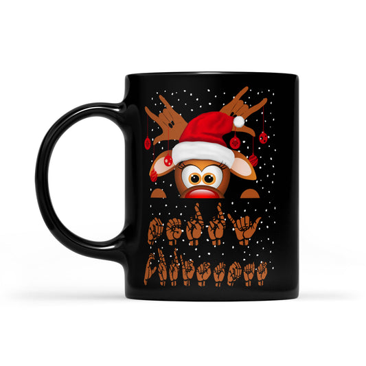 Nollaig Shona ASL Bronntanais Teanga Chomharthaíochta Bronntanas Dubh Mug Don Nollaig