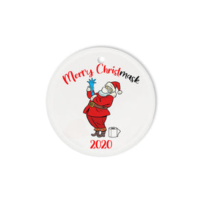 Merry Christmask funny Santa wears mask - Funny unique Christmas ceramic ornament Merry Christmas family gift idea
