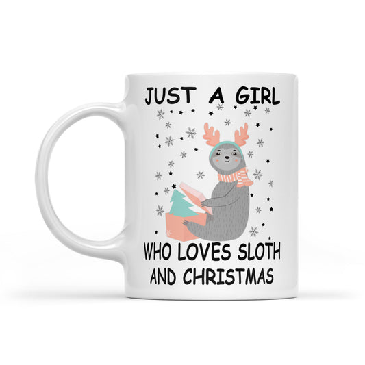 Just A Girl A Love Sloth And Christmas Funny White Mug Bronntanais Don Nollaig