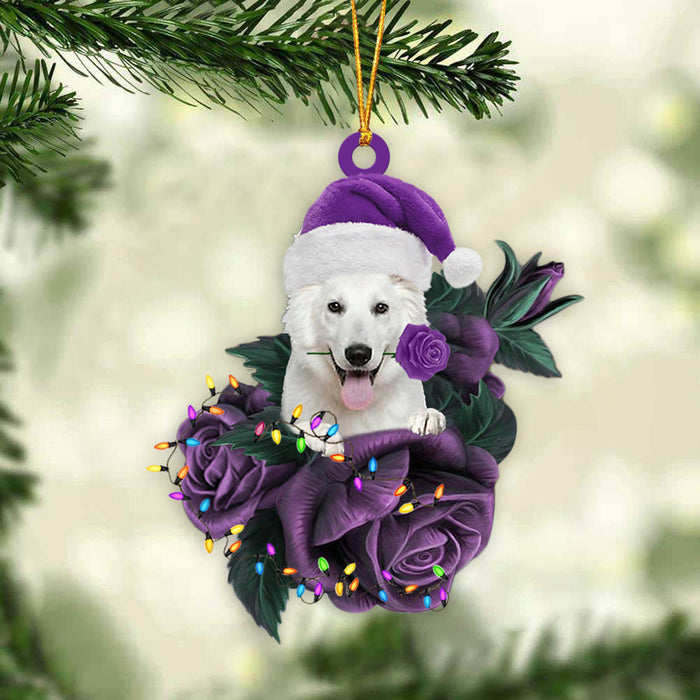 White German Shepherd In Purple Rose Christmas Ornament Christmas Gift To Dog Lover - Best gifts your whole family