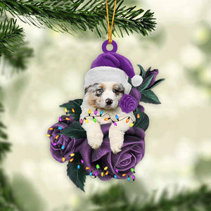 Australian Shepherd In Purple Rose Christmas Ornament Dog Hanging Ornament For Christmas - Best gifts your whole family