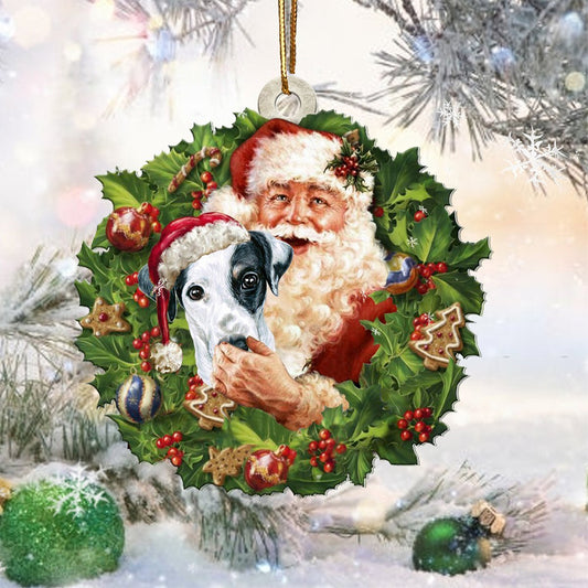 Santa Holds The Black And White Jack Russell Terrier-Two Sided Ornament - Best gifts your whole family