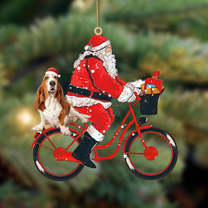 Santa Claus Riding A Bike With Basset Hound (2)-Two Sided Ornament - Best gifts your whole family