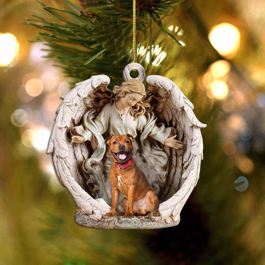 Staffordshire Bull Terrier 2-Angel Hug Winter Love Two Sided Ornament - Best gifts your whole family