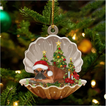 Cute Boxer Sleeping in Pearl Dog Christmas Ornament Flat Acrylic - Best gifts your whole family