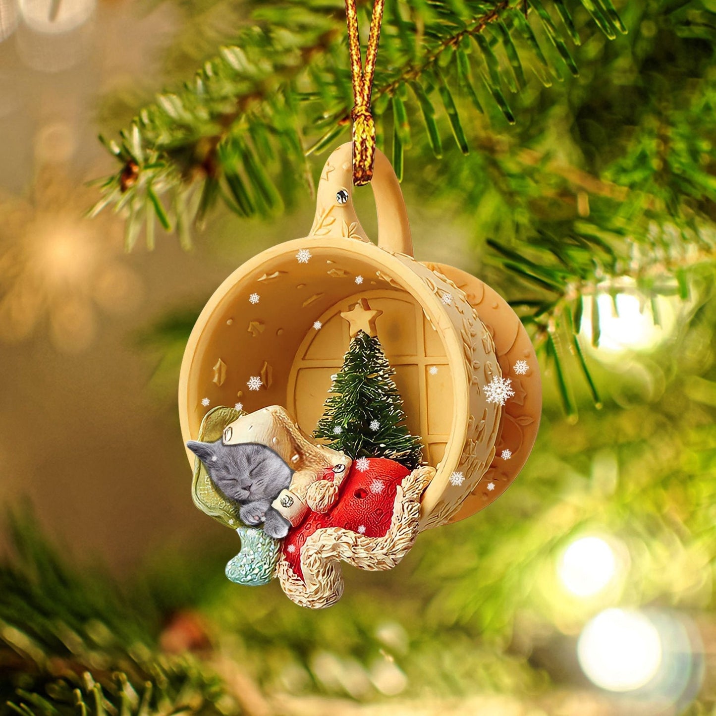 Godmerch British Shorthair Sleeping In A Tiny Cup Christmas Holiday-Two Sided Ornament - Best gifts your whole family