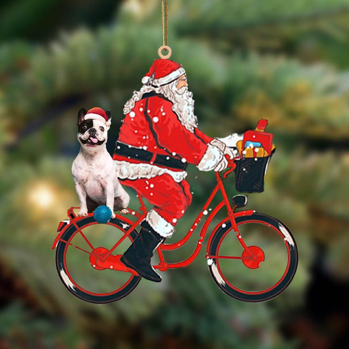 Santa Claus Riding A Bike With French Bulldog 3-Two Sided Ornament - Best gifts your whole family