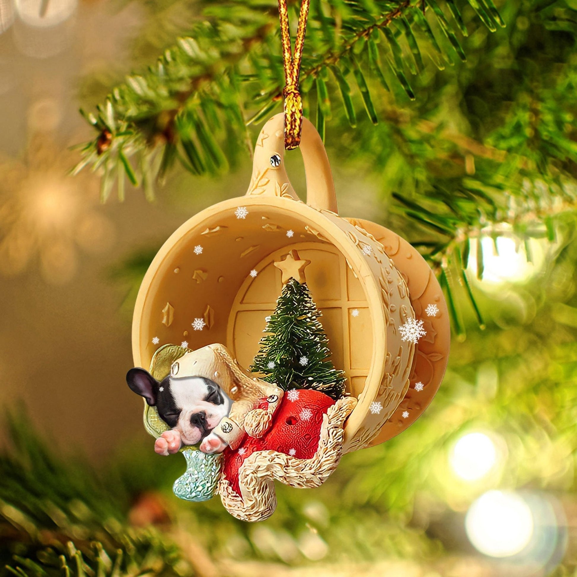 Godmerch French Bulldog Sleeping In A Tiny Cup Christmas Holiday-Two Sided Ornament - Best gifts your whole family