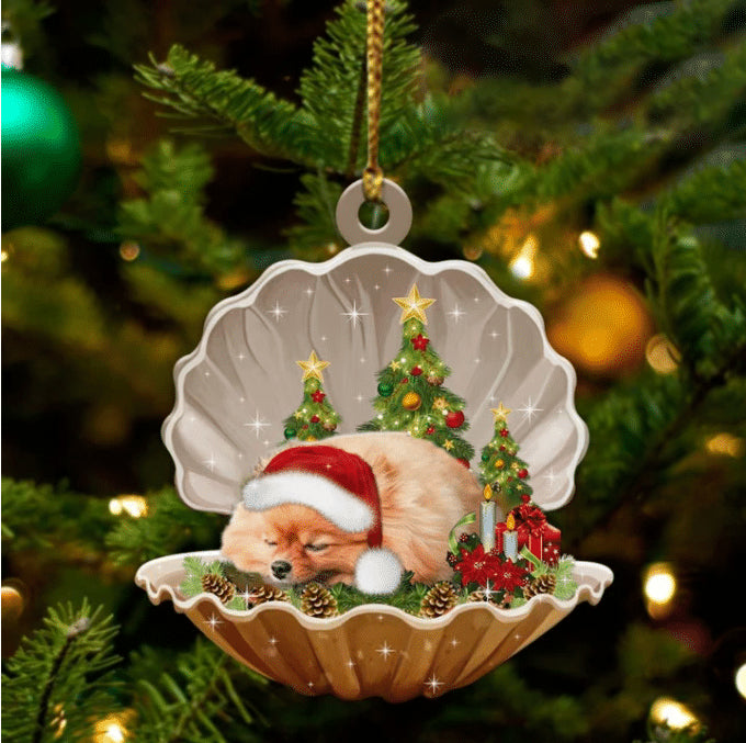 Cute Pomeranian Sleeping in Pearl Dog Christmas Ornament Flat Acrylics - Best gifts your whole family