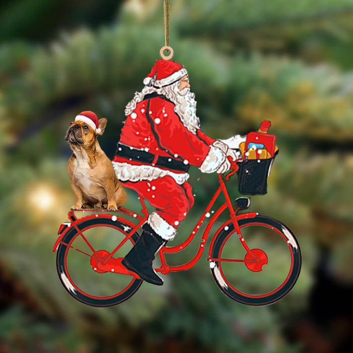 Santa Claus Riding A Bike With French Bulldog (9)-Two Sided Ornament - Best gifts your whole family