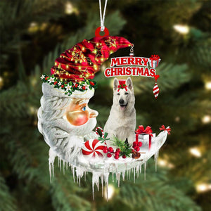 White German Shepherd On The Moon Merry Christmas Hanging Ornament - Best gifts your whole family