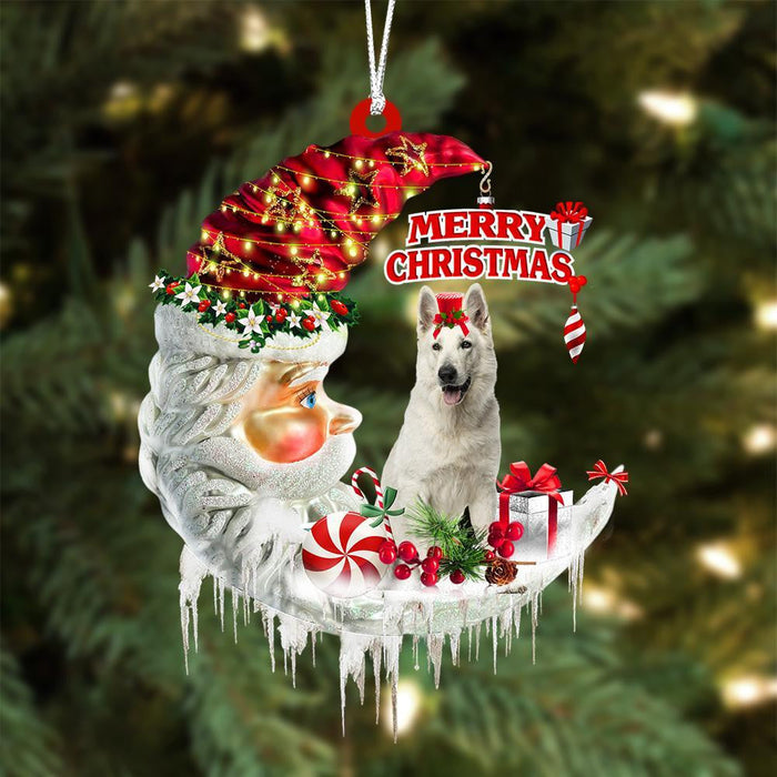 White German Shepherd On The Moon Merry Christmas Hanging Ornament - Best gifts your whole family