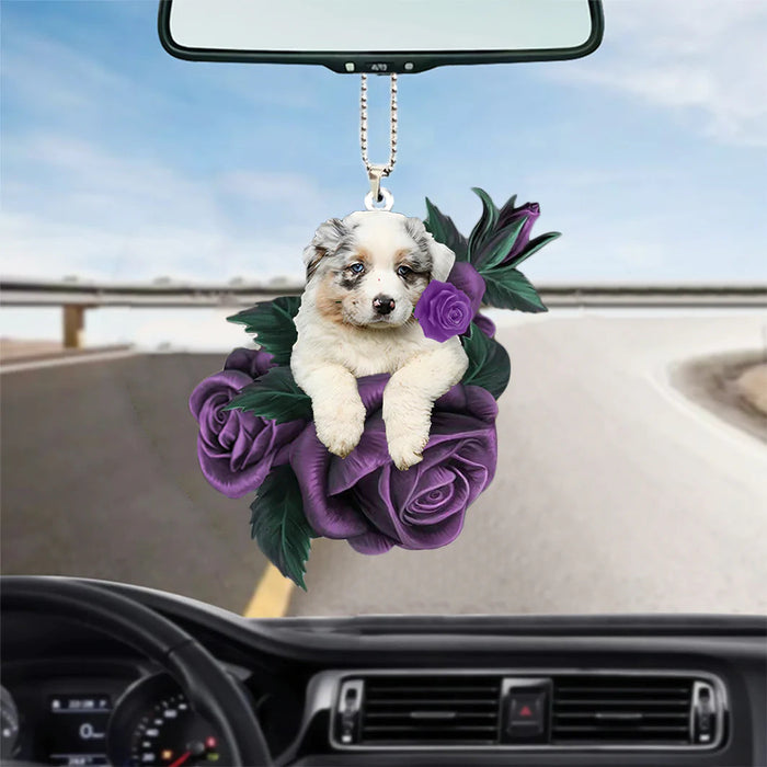 Australian Shepherd In Purple Rose Car Hanging Ornament, Car Ornament - Best gifts your whole family