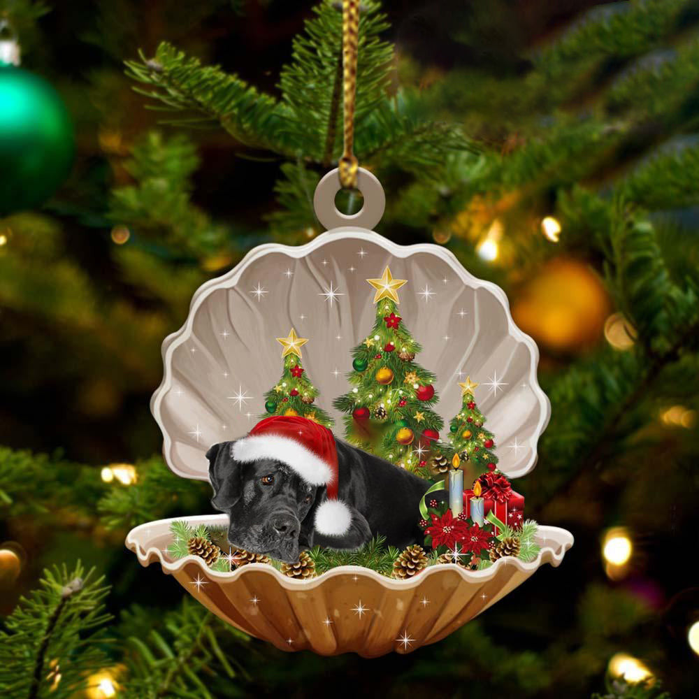 Cute Black Great Dane Sleeping in Pearl Dog Christmas Ornament Flat Acrylic - Best gifts your whole family