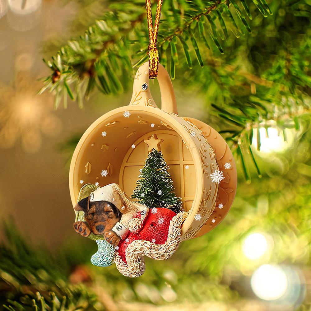 Godmerch Airedale Terrier Sleeping In A Tiny Cup Christmas Holiday-Two Sided Ornament - Best gifts your whole family