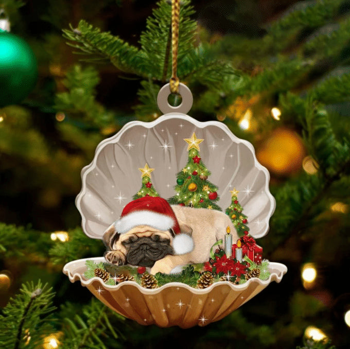 Cute Pug Sleeping in Pearl Dog Christmas Ornament Flat Acrylic Gift - Best gifts your whole family