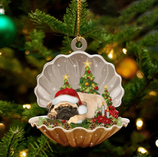 Cute Pug Sleeping in Pearl Dog Christmas Ornament Flat Acrylic Gift - Best gifts your whole family