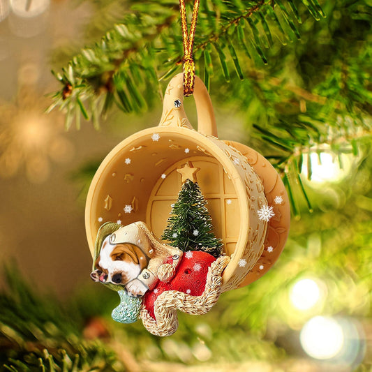 Godmerch Basset Hound Sleeping In A Tiny Cup Christmas Holiday-Two Sided Ornament - Best gifts your whole family