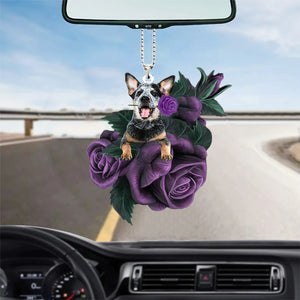 Australian Cattle In Purple Rose Car Hanging Ornament, Ornament Decoration For Car - Best gifts your whole family