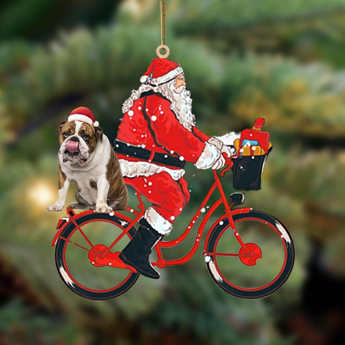 Santa Claus Riding A Bike With English Bulldog 2-Two Sided Ornament - Best gifts your whole family