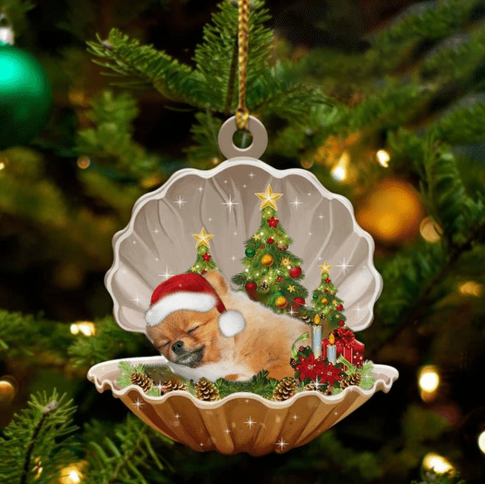 Cute Pomeranian Sleeping in Pearl Dog Christmas Ornament Flat Acrylic - Best gifts your whole family