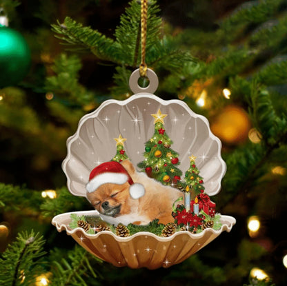 Cute Pomeranian Sleeping in Pearl Dog Christmas Ornament Flat Acrylic - Best gifts your whole family