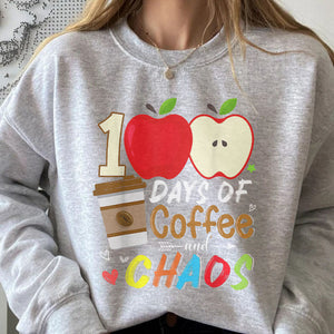 100 Days Of Coffee & Chaos Funny 100th Day School Teacher T-Shirt