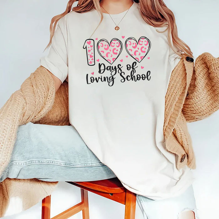 100 Days Of Loving School Leopard Heart Teacher Valentine T-Shirt