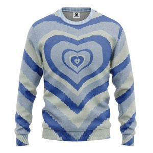 3D Blue Heart Wave Custom Sweater