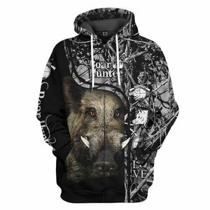 3D Boar Hunter Black Custom Tshirt Hoodie Apparel