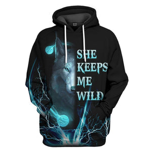 3D Wolf Blue She Keep Me Wild Custom Tshirt Hoodie Apparel