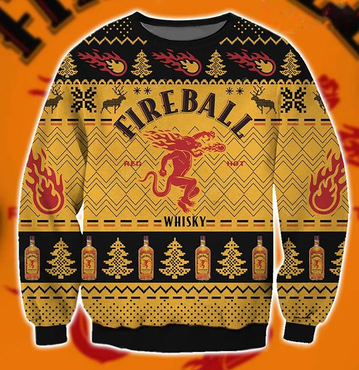 Fireball Cinnamon Whisky Ugly 3D Christmas Ugly Sweater Tshirt Hoodie Apparel,Christmas Ugly Sweater,Christmas Gift,Gift Christmas 2022