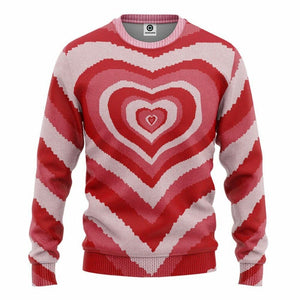 3D Red Heart Wave Custom Sweater