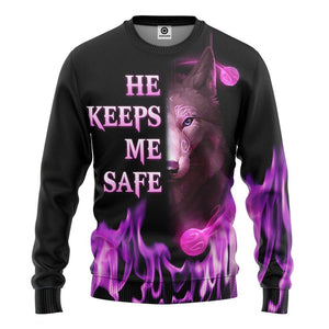 3D Wolf Pink He Keep Me Safe Custom Tshirt Hoodie Apparel